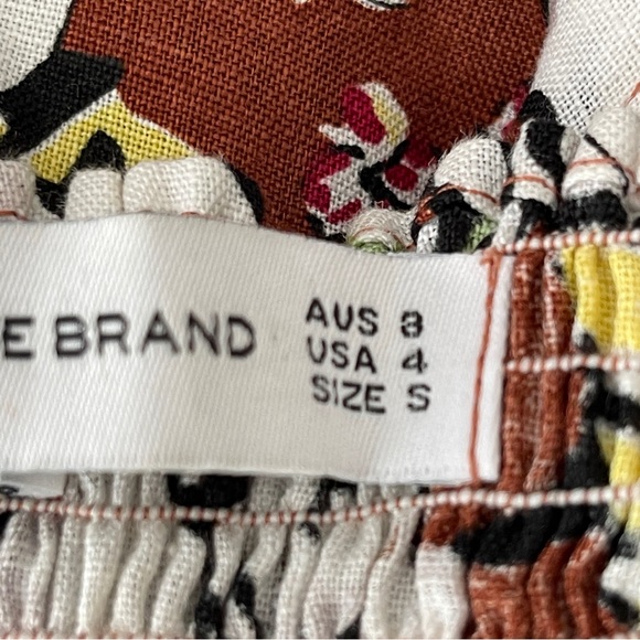 FAITHFULL The Brand Women's Brown Floral Front Knot Crop Top 100% Linen Size 4 - Picture 8 of 10